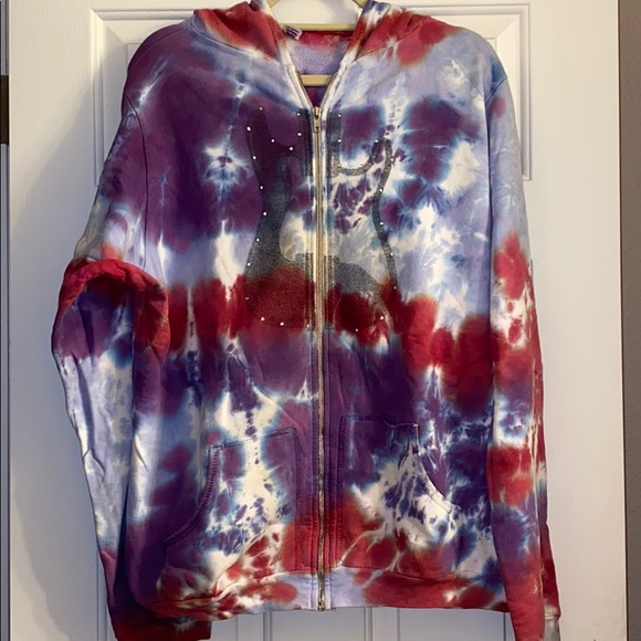 pink and white tie dye zip up hoodie